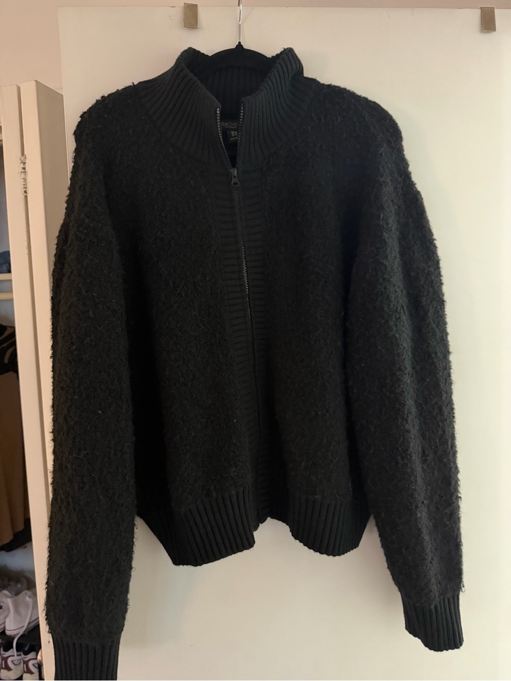 Rachel Zoe Black Textured Zip-Front Bomber Jacket